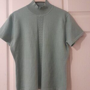 Sage green short sleeve monk neck top